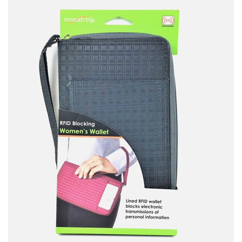 Smooth Trip RFID Blocking Women's Wallet Travel Pouch Organizer Case Gray Nylon